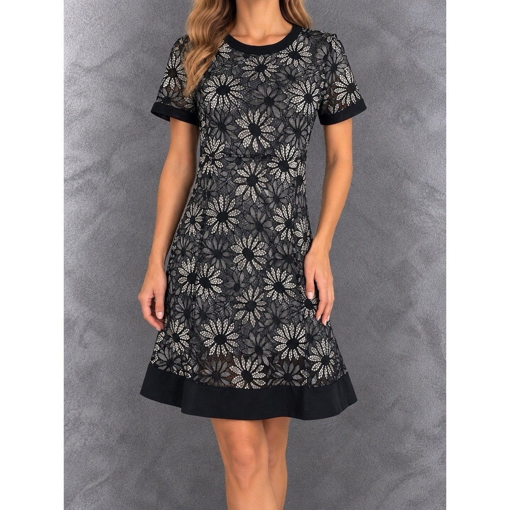 Marc By Marc Jacobs Dress Womens 0 Black Floral Lace Short Sleeve Fit Flare